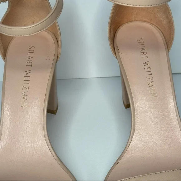 STUART WEITZMAN “Nearly Nude” Block Heel Sandals Beige Tan Ankle Strap Size 8.5 - Picture 9 of 16